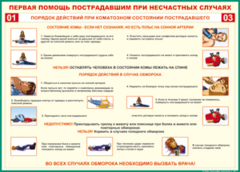 Таблица "Порядок действий при коматозном состоянии пострадавшего" (100х140 сантиметров, винил) - fgospostavki.ru - Полевской