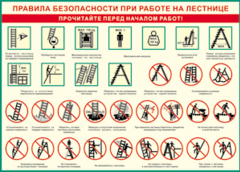 Таблица "Правила безопасности при работе на лестнице" (100х140 сантиметров, винил) - fgospostavki.ru - Полевской