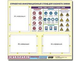Стенд информационный "Правила техники безопасности в кабинете химии" (75х70, 3 кармана) - fgospostavki.ru - Полевской
