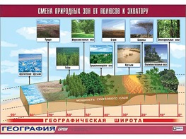 Таблица демонстрационная "Смена природных зон от полюсов к экватору" (винил 70*100) - fgospostavki.ru - Полевской